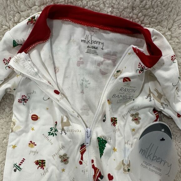 Milkberry Christmas Holiday Footed Baby Sleeper Bamboo Zipper 6-9 Months New - Picture 3 of 4